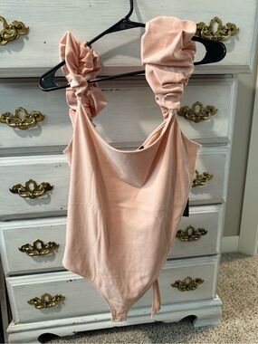 Express Peach Ruched-Strap Bodysuit